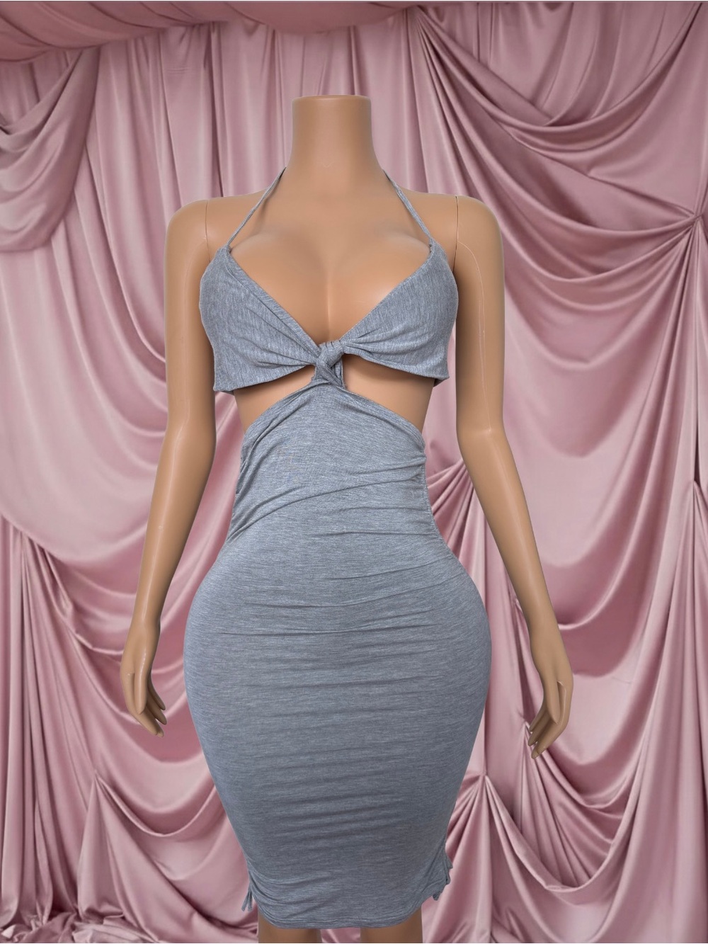 Grey Cutout Bodycon Dress with Knot Front